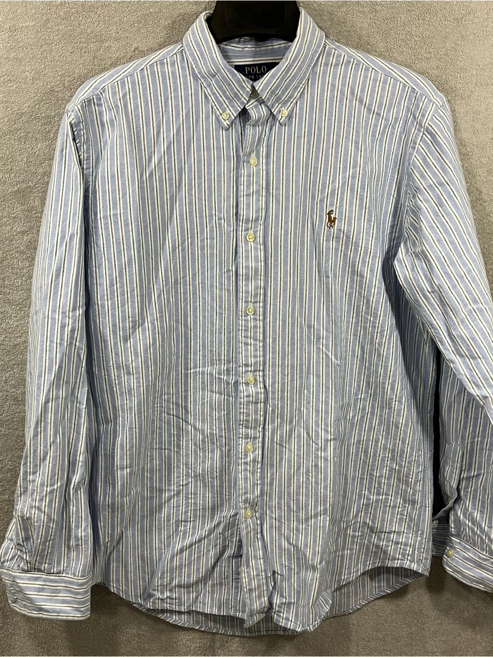 Polo Ralph Lauren Shirt Long Sleeve Button Up Mens large custom fit blue striped